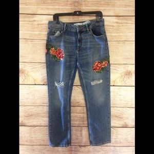Really Chic Zara Sequin Appliquéd Boyfriend Jeans